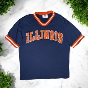 Vintage 80s Illinois University Jersey T-Shirt Navy Orange Single Stitch Retro
